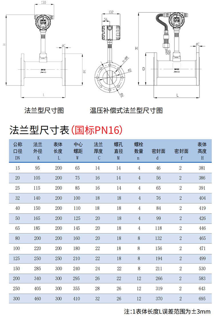 dn200蒸汽流量計法蘭式尺寸圖